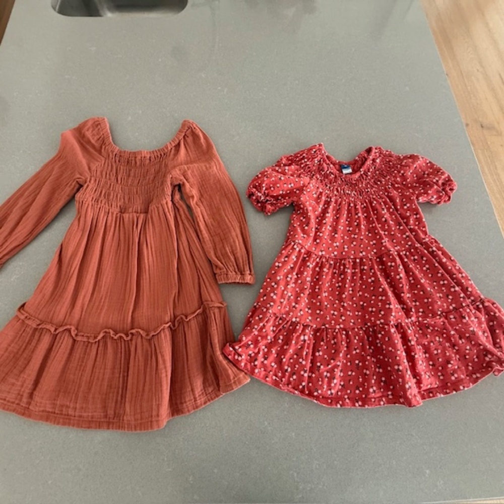 2 Little Girl Old Navy XS (4-5)  Red Rust A-Line Dresses (Worn 1-2 times) EUC